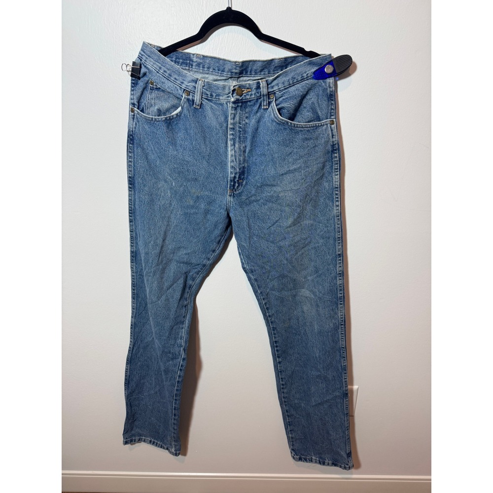 Wrangler Regular Fit Jeans Mens 34x36 Blue Excellent Straight Leg Denim 96501DS